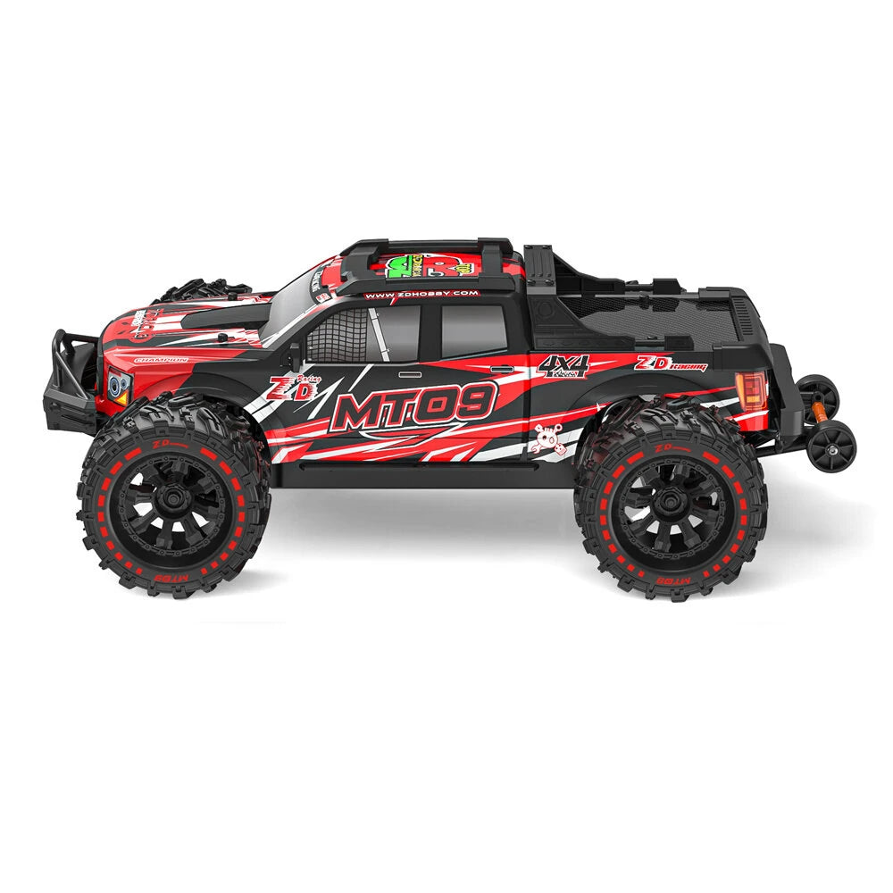 ZD Racing MT09 RTR 1/9 2.4G 4WD 85km/h 4S Brushless RC Car Desert Off-Road Monster Truck Large Foot Metal Chassis Drive Shaft Gears Oil Filled Shocks LED Light Professional High Speed Vehicles Models Toys