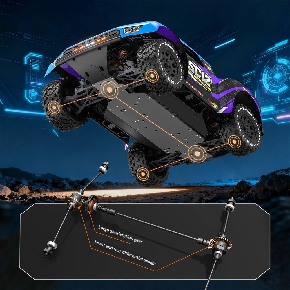 ZD Racing SC12 RTR 1/12 2.4G 4WD 75km/h 3S Brushless RC Car Off-Road Short Course Truck Aluminum Alloy Chassis LED Light Metal Oil Filled Shocks Diffs Drive Shaft Vehicles Models Toys