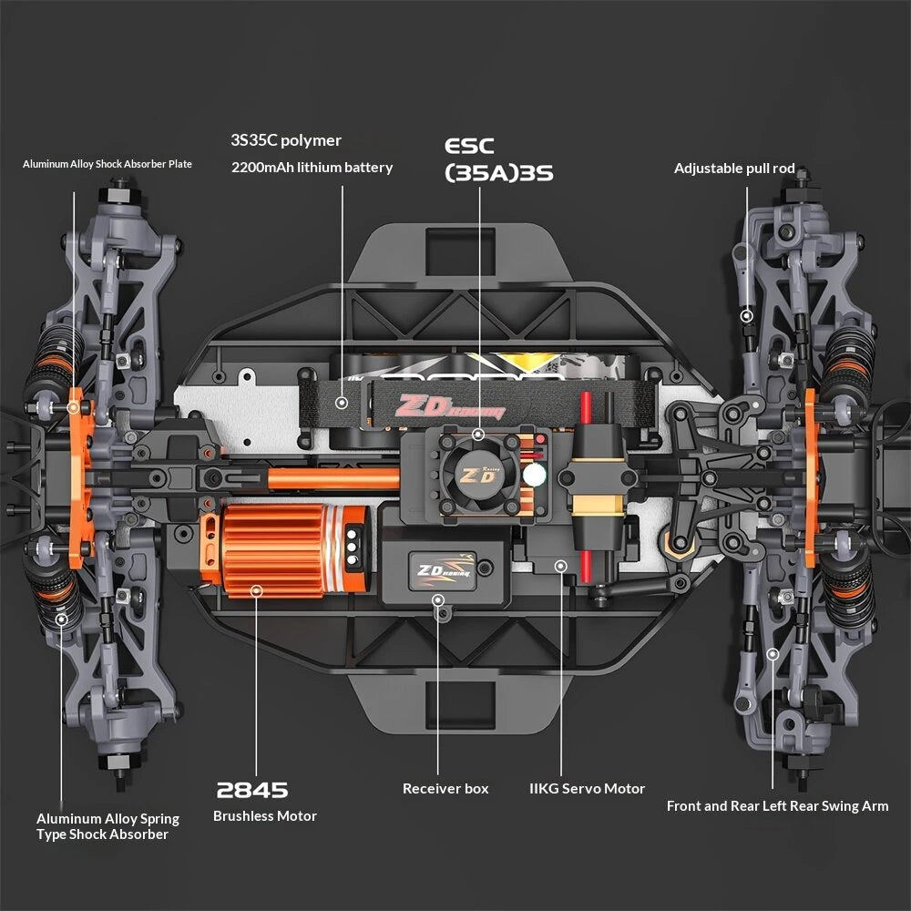 ZD Racing SC12 RTR 1/12 2.4G 4WD 75km/h 3S Brushless RC Car Off-Road Short Course Truck Aluminum Alloy Chassis LED Light Metal Oil Filled Shocks Diffs Drive Shaft Vehicles Models Toys