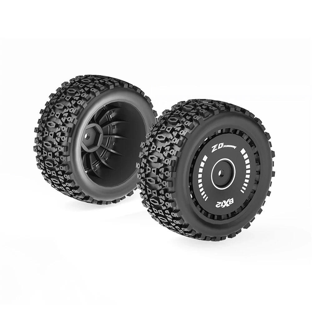 2PCS ZD Racing BX12 1/12 Brushless RC Car Parts Front Rear Tires Wheels Pre-glued Vehicles Models Spare Accessories 16109 16112