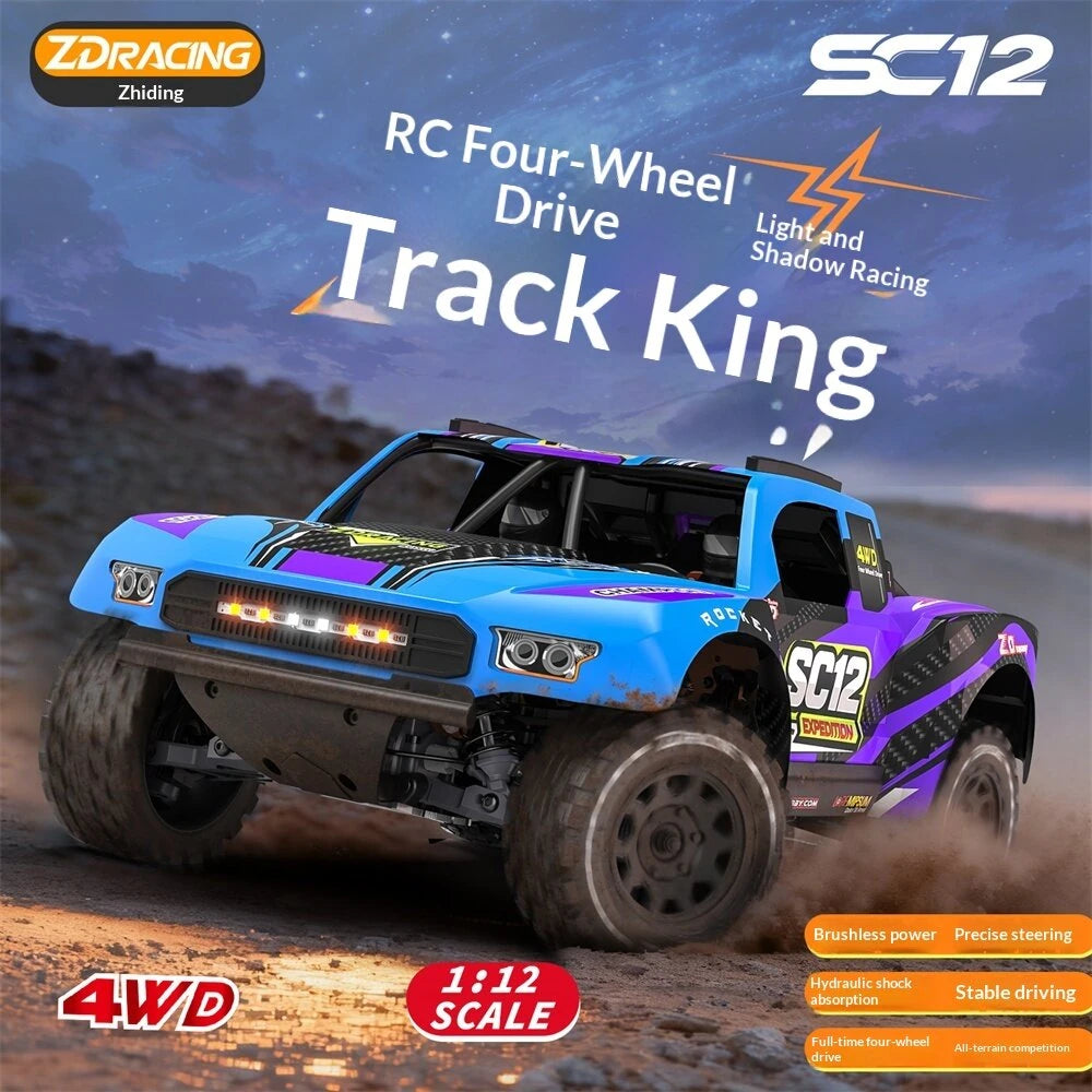 ZD Racing SC12 RTR 1/12 2.4G 4WD 75km/h 3S Brushless RC Car Off-Road Short Course Truck Aluminum Alloy Chassis LED Light Metal Oil Filled Shocks Diffs Drive Shaft Vehicles Models Toys