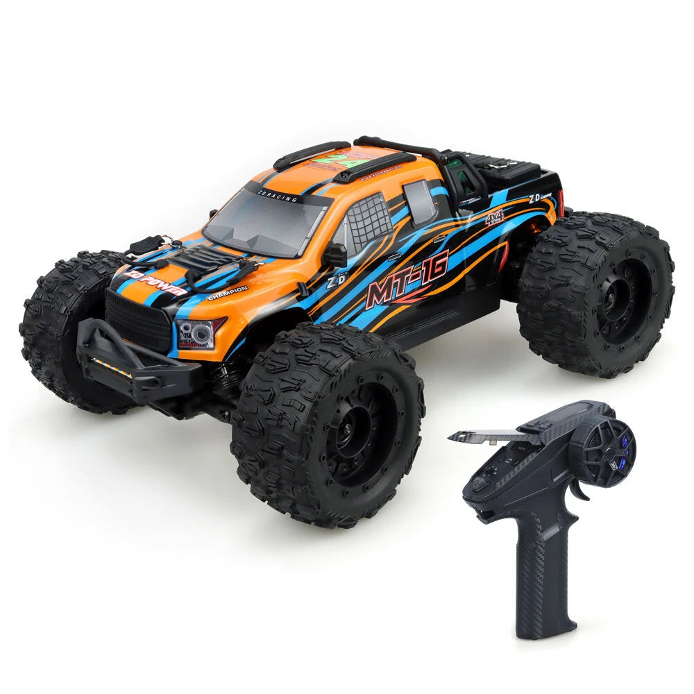 ZD Racing MT16 RTR 1/16 2.4G 4WD 80km/h Fast Brushless RC Car 3S Desert Monster Off-Road Truck Alloy Chassis LED Light Full Proportional Vehicles Models Toys Oil Filled Shocks
